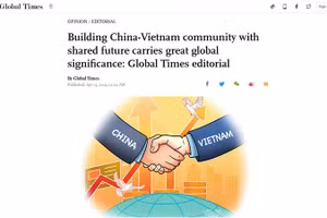 Bài xã luận “Xây dựng Cộng đồng chia sẻ tương lai Trung Quốc-Việt Nam có ý nghĩa toàn cầu quan trọng” trên tờ Thời báo Hoàn cầu. (Ảnh chụp màn hình)