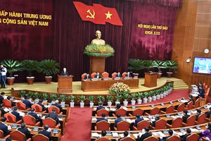 Quang cảnh Hội nghị lần thứ sáu Ban Chấp hành Trung ương Đảng khóa XIII. (Ảnh: ĐĂNG KHOA)