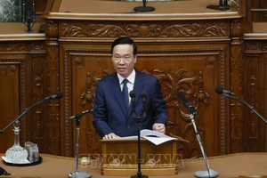 Chủ tịch nước Võ Văn Thưởng phát biểu trước Quốc hội Nhật Bản. (Ảnh: TTXVN)