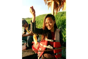 NIềm vui khi được câu cá piranha trên sông Amazon. Ảnh: Ngọc Bích Trần.