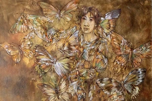 Tác phẩm trưng bày tại triển lãm “Một chặng đường”. 