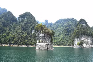 Không gian hồ sinh thái Na Hang mang một mầu xanh huyền bí. 