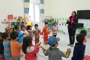 Lớp học mầm non ở buôn Ka Ming. (Ảnh: Uông Thái Biểu)