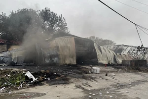 Nhà xưởng gần 2.000m2 bị sập sau vụ cháy.
