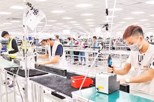 Sản xuất linh kiện điện tử trong Khu công nghiệp Ðông Mai, thị xã Quảng Yên. 