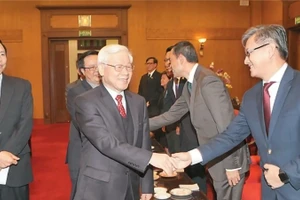 Tổng Bí thư Nguyễn Phú Trọng tiếp các Trưởng cơ quan đại diện ngoại giao các nước ASEAN, ngày 23/01/2017. (Ảnh: TTXVN)