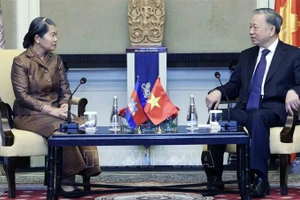 Chủ tịch nước Tô Lâm tiếp Chủ tịch Hội Hữu nghị Campuchia-Việt Nam Men Sam An. (Ảnh: TTXVN)