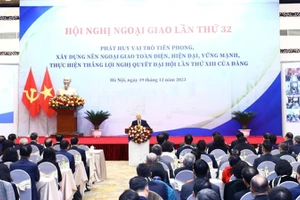 Tổng Bí thư Nguyễn Phú Trọng phát biểu chỉ đạo tại Hội nghị Ngoại giao lần thứ 32. (Ảnh: TTXVN)