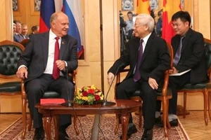 Tổng Bí thư Nguyễn Phú Trọng tiếp Chủ tịch Đảng Cộng sản Liên bang Nga Gennađi Diuganốp trong khuôn khổ chuyến thăm chính thức Liên bang Nga, ngày 8/9/2018. (Ảnh: TTXVN)