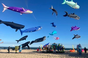 Nhiều con diều khổng lồ với hình dáng sinh vật biển được thả tại lễ hội