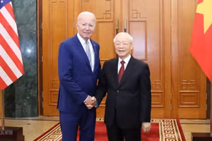Tổng Bí thư Nguyễn Phú Trọng và Tổng thống Hoa Kỳ Joe Biden trước khi tiến hành hội đàm, chiều 10/9/2023. (Ảnh: TTXVN)