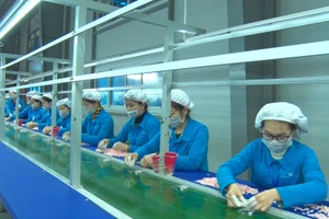 Công nhân trong Khu công nghiệp tỉnh Hà Nam trở lại làm việc sau kỳ nghỉ Tết.