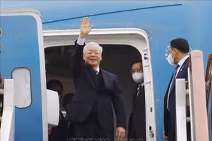 Tổng Bí thư Nguyễn Phú Trọng đến Sân bay quốc tế Bắc Kinh. Ảnh: TTXVN 