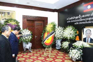 Phó Thủ tướng, Bộ trưởng Ngoại giao Bùi Thanh Sơn dẫn đầu Đoàn Bộ Ngoại giao viếng đồng chí Khamtay Siphandone (Ảnh: Thành Long/Bộ Ngoại giao)