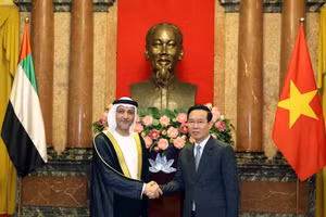 Chủ tịch nước Võ Văn Thưởng tiếp Đại sứ Các Tiểu vương quốc Arab Thống nhất Bader Almatrooshi. (Ảnh: TTXVN)