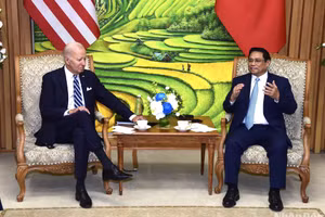 Thủ tướng Phạm Minh Chính và Tổng thống Hoa Kỳ Joe Biden tại buổi hội kiến.