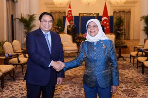 Thủ tướng Phạm Minh Chính hội kiến Tổng thống Cộng hòa Singapore Halimah Yacob. (Ảnh: NHẬT BẮC)