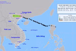 Vị trí và hướng di chuyển của áp thấp nhiệt đới (suy yếu từ bão số 1). (Nguồn: nchmf.gov.vn)