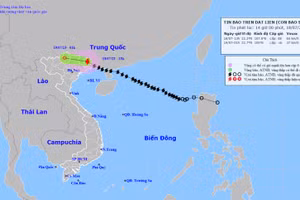 Vị trí và hướng di chuyển của bão số 1. (Nguồn: nchmf.gov.vn)