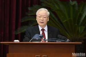 Tổng Bí thư Nguyễn Phú Trọng phát biểu khai mạc Hội nghị. (Ảnh: ĐĂNG KHOA)