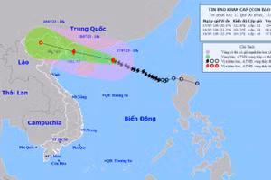 Vị trí và hướng di chuyển của bão số 1. (Nguồn: nchmf.gov.vn)