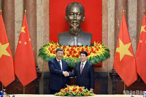 Chủ tịch nước Lương Cường và Tổng Bí thư, Chủ tịch Trung Quốc Tập Cận Bình tại buổi hội đàm.