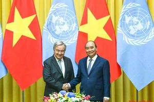 Chủ tịch nước Nguyễn Xuân Phúc và Tổng Thư ký Liên hợp quốc Antonio Guterres tại buổi hội đàm. 