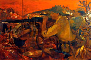Tác phẩm "Quảng Trị 1972", chất liệu sơn mài.