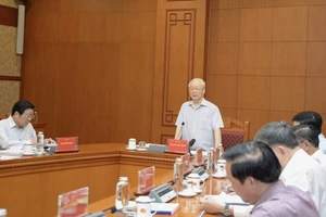 Tổng Bí thư Nguyễn Phú Trọng chủ trì cuộc họp của Thường trực Ban Chỉ đạo Trung ương về phòng, chống tham nhũng, tiêu cực hồi tháng 4/2022. (Ảnh: TTXVN)