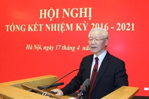 Tổng Bí thư Nguyễn Phú Trọng phát biểu chỉ đạo hội nghị. (Ảnh: TTXVN)