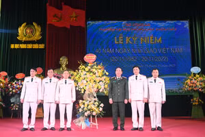 Thứ trưởng Công an Trần Quốc Tỏ tại Lễ kỷ niệm 40 năm ngày Nhà giáo Việt Nam của Bộ Công an.