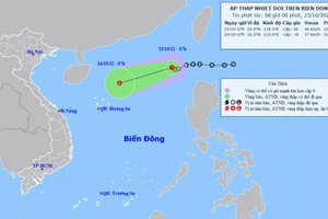 Vị trí và hướng di chuyển của áp thấp nhiệt đới. (Nguồn: nchmf.gov.vn)