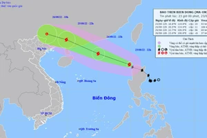 Vị trí và hướng di chuyển của bão số 3. (Nguồn: nchmf.gov.vn)