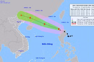 Vị trí và hướng di chuyển của bão số 3. (Nguồn: nchmf.gov.vn)