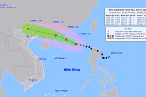 Vị trí và hướng di chuyển của bão số 3. (Nguồn: nchmf.gov.vn)