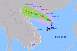 Vị trí và hướng di chuyển của bão số 2. (Nguồn: nchmf.gov.vn)