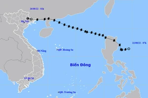 Vị trí và hướng di chuyển của vùng áp thấp (suy yếu từ bão số 3). (Nguồn: nchmf.gov.vn)