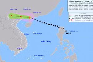 Vị trí và hướng di chuyển của bão số 3. (Nguồn: nchmf.gov.vn)