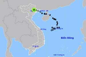 Vị trí và hướng di chuyển của vùng áp thấp (suy yếu từ bão số 2). (Nguồn: nchmf.gov.vn)