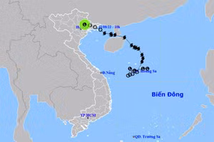Vị trí và hướng di chuyển của vùng áp thấp (suy yếu từ bão số 2). (Nguồn: nchmf.gov.vn)