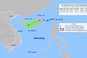 Vị trí và hướng di chuyển của áp thấp nhiệt đới. (Nguồn: nchmf.gov.vn)