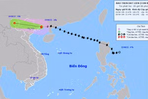 Vị trí và hướng di chuyển của bão số 3. (Nguồn: nchmf.gov.vn)