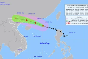 Vị trí và hướng di chuyển của bão số 3. (Nguồn: nchmf.gov.vn)