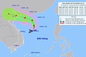 Vị trí và hướng di chuyển của bão số 2 lúc 19 giờ ngày 9/8. (Nguồn: nchmf.gov.vn)