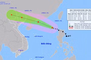Vị trí và hướng di chuyển của bão số 3. (Nguồn: nchmf.gov.vn)