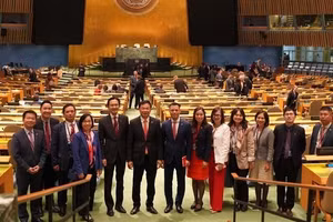 Đoàn Việt Nam tham dự phiên họp bỏ phiếu và công bố kết quả thành viên Hội đồng Nhân quyền Liên hợp quốc. (Ảnh: Phái đoàn Việt Nam tại Liên hợp quốc)