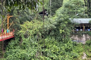 Cây cầu dẫn vào làng Tăk Chươm