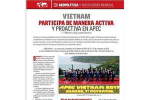 Bài viết có tựa đề “Việt Nam luôn chủ động, tích cực tham gia, đóng góp trong APEC” trên tờ Voces Del Periodista. (Ảnh: TTXVN phát)