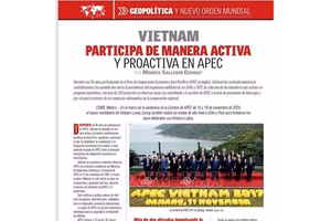 Bài viết có tựa đề “Việt Nam luôn chủ động, tích cực tham gia, đóng góp trong APEC” trên tờ Voces Del Periodista. (Ảnh: TTXVN phát)