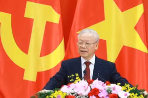 Tổng Bí thư Nguyễn Phú Trọng phát biểu tại buổi gặp gỡ nhân sĩ hữu nghị và thế hệ trẻ Việt Nam-Trung Quốc. (Ảnh: TTXVN)